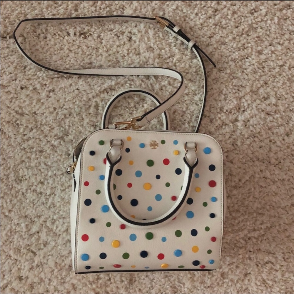 Brand New Tory Burch polka dot Robinson Satchel